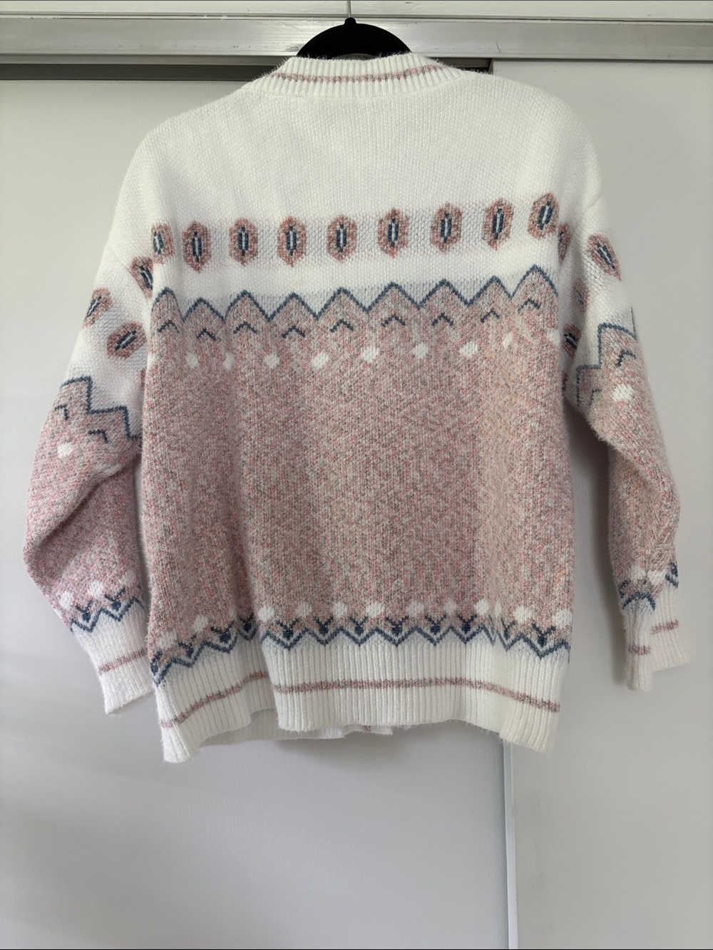 Andthewhy S/M Cozy Pink and White Patterned V-Neck Cardigan Sweater NWOT - Picture 5 of 7